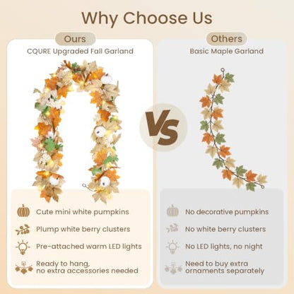 3 Pack Fall Leaf Garland with Lights - 17.7Ft Battery Operated Maple Leaves Autumn Decorations