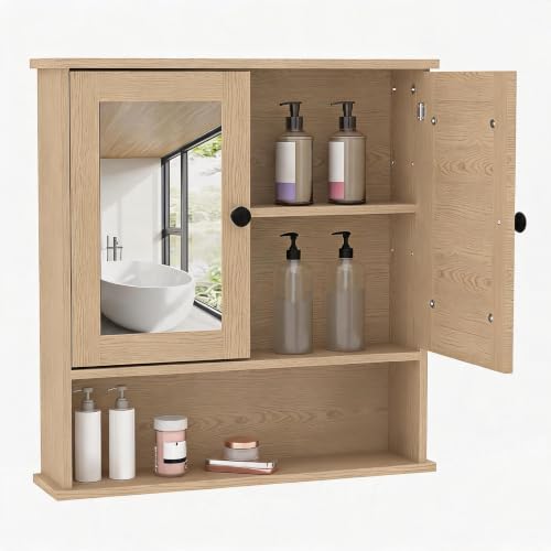 IDEALHOUSE Wall-Mounted Medicine Cabinet with Mirror - Oak Variation