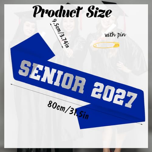 Graduation Sash Set 4Pcs Senior 2027 Blue Satin with Glitter Letters Party Decorations