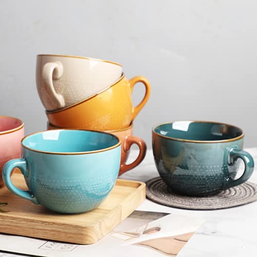 Orange Ceramic Soup Mug with Handle - 24 Ounce XXL Coffee Tea Cereal Bowl