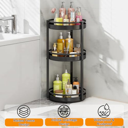 3-Tier Rotating Corner Shower Caddy Stand - Rust-Resistant Bathroom Organizer