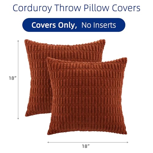 Rust Corduroy Throw Pillow Covers 18x18 Inch Set of 2 - QUORGVES