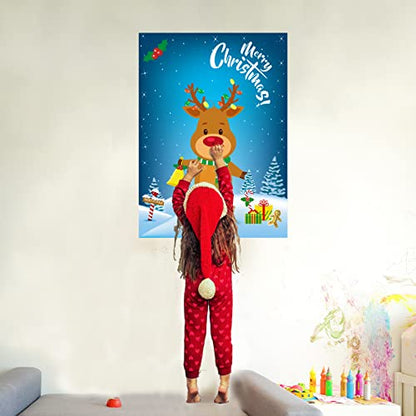 Christmas Kids Party Game Pin the Nose on the Reindeer - Holiday Family Activity