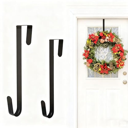 10 Inch Metal Wreath Hanger Over The Door Hooks for Christmas & Holiday Decorations Black