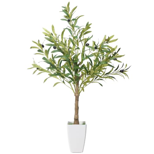 Small Faux Olive Tree 3FT with White Planter - Realistic Artificial Indoor Plant