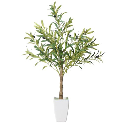 Small Faux Olive Tree 3FT with White Planter - Realistic Artificial Indoor Plant