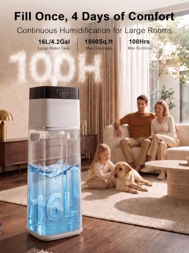 Uthfy 16L Large Room Humidifier with 100H Runtime, Top Fill, for Bedrooms & Living Rooms - Variation of 16L/4.2Gal