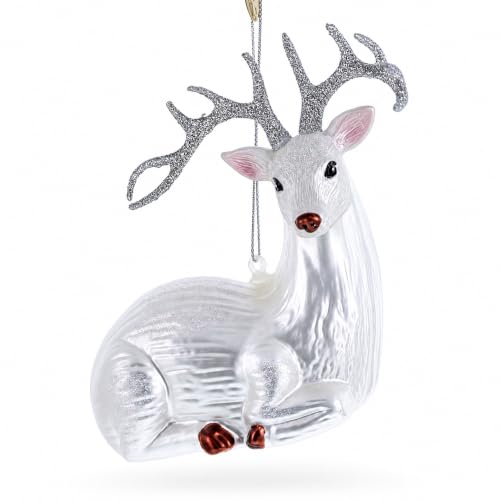 White Deer Glass Christmas Ornament - Handcrafted Holiday Decor