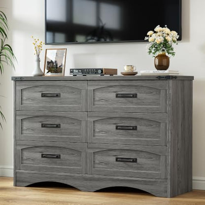 Decofy Grey 47" Farmhouse 6-Drawer Dresser for Bedroom — Variation: Grey