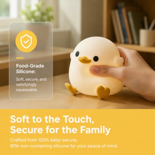 Rechargeable Silicone Duck Night Light - Soft Dimmable Bedside Lamp for Kids & Nursery