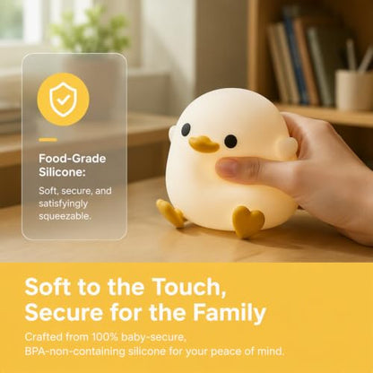 Rechargeable Silicone Duck Night Light - Soft Dimmable Bedside Lamp for Kids & Nursery