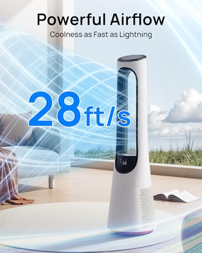 38 Inch Bladeless Tower Fan with 20 Speeds & 4 Modes, 120° Oscillation, Remote & Ambient Light