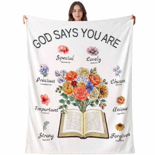 Christian Blanket for Women with Flowers - Religious Inspirational Gift - Bouquet-White Variation 50x60"