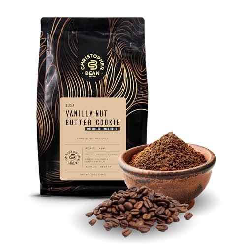 Christopher Bean Coffee - Vanilla Nut Butter Cookie Flavored Coffee, Relaxing After Dinner 100% Arabica, No Sugar, No Fats, Decaf Ground Vanilla Nut Coffee Beans, Non-GMO, (12-Ounce)