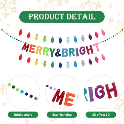 Breling 3Pcs Large Christmas Felt Garland Banner Bright Color - 3D Light Bulb Decor