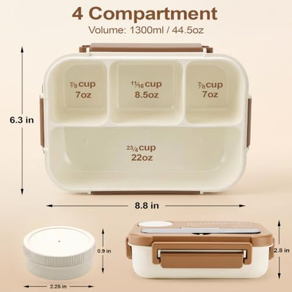 Adult Bento Box Lunch Container with 4 Compartments & Sauce Tray - Khaki