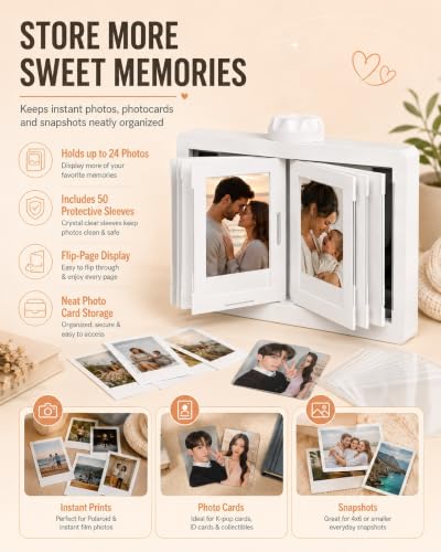 Mini Photo Flip Album Frame - Rotating Film Style Display with White Variation
