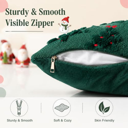 Christmas Tree Pillow Cover 18x18 Inch Faux Fur Jacquard Winter Decor - 1 Piece
