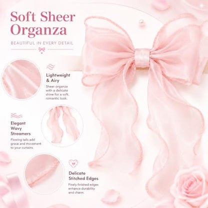 French Silky Bow Curtain Tiebacks - Pink Decorative Window Holdbacks