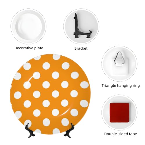 7in Orange and White Polka Dot Ceramic Decorative Plate with Stand & Hook - Home Decor
