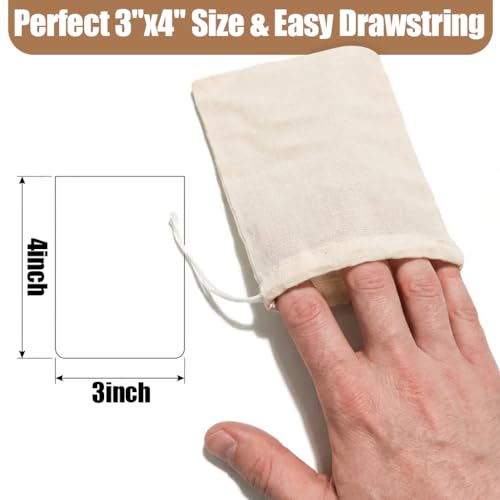 20 Pcs Reusable Cotton Muslin Tea & Spice Bags with Drawstring - Food Safe, Durable & Eco-Friendly