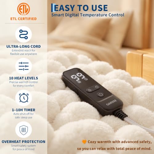 Garvee Bubble White Faux Fur Heated Throw Blanket 50x60 inches with 10 Heat Settings