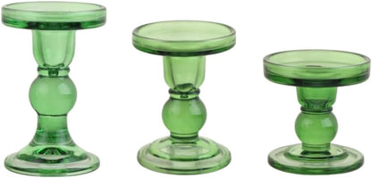 Skiennix 3-Piece Green Glass Candlestick Set - Elegant Crystal Holders for Weddings & Home Decor