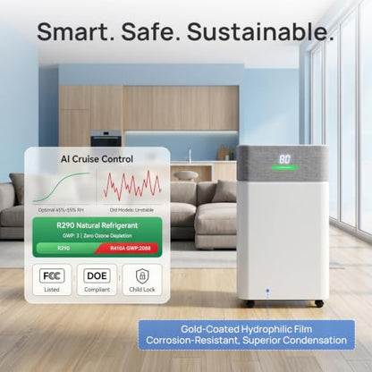 Large 5000 sq ft Dehumidifier for Basement with Drain Hose, Quiet Smart Compressor