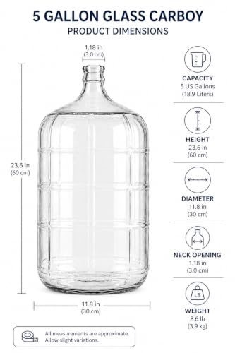 5 Gallon Clear Glass Fermentation Carboy with Cork Finish - Italian Made