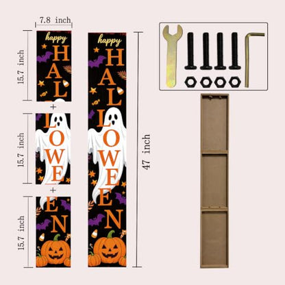 Happy Halloween Ghost Pumpkin Porch Sign 47 Inch Rustic Welcome Sign Black