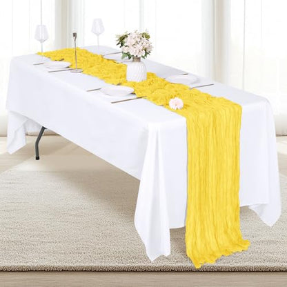 12 Pack Lemon Yellow Cheesecloth Table Runners 17x108 Inch Boho Wedding Decor