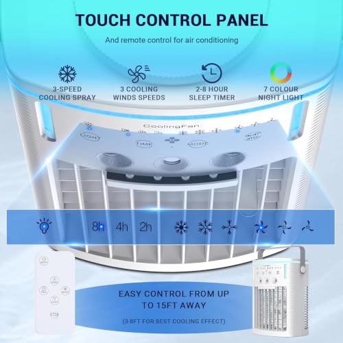 Portable Evaporative Air Cooler with 3 Speeds 3 Modes 1200ML Water Tank Remote