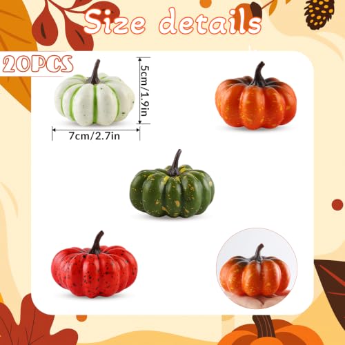 Mini Artificial Pumpkins for Fall Decor - 20 Pack Flat Thanksgiving Decorations