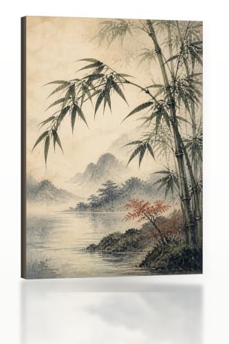 Japanese Landscape Canvas Wall Art - Bamboo Leaves Bending In A Light 16 x 24 in USUC-135
