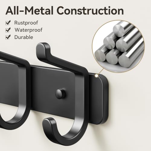 Heavy Duty Wall Mounted Coat Rack with 4 Double Hooks - Black, 1 Pack