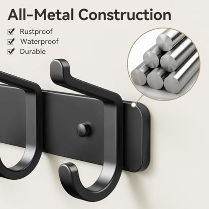 Heavy Duty Wall Mounted Coat Rack with 4 Double Hooks - Black, 1 Pack