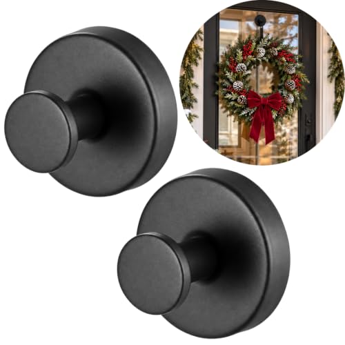 Black Suction Cup Hooks for Door Wreaths & Bathroom Accessories, 2-Pack