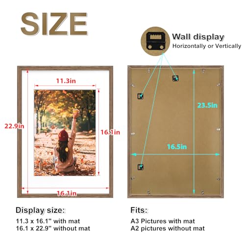 KINKINK 2 Pack Rustic Brown A2 Wooden Picture Frames - Solid Wood Wall Art