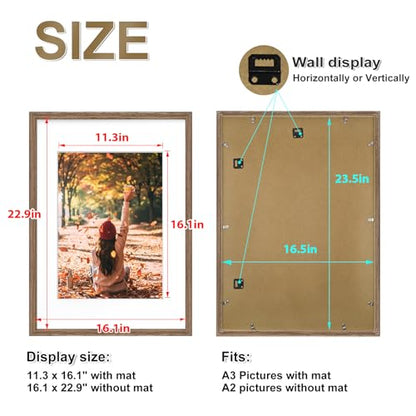KINKINK 2 Pack Rustic Brown A2 Wooden Picture Frames - Solid Wood Wall Art
