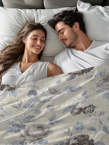 King Size Floral Microfiber Flat Sheet - Gray & White Ombre Bed Sheet, Hotel Luxury