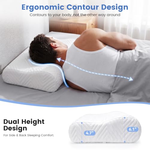White High Loft Memory Foam Neck Pillow for Side Sleepers - Dual Height, Ergonomic Support
