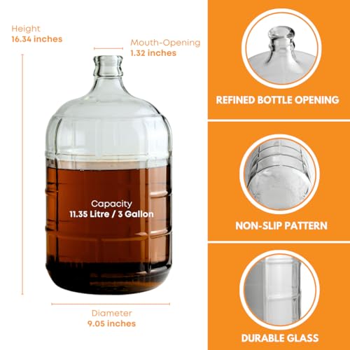 3 Gallon Clear Glass Italian Carboy - 30 mm Cork Neck Finish (CORK NOT INCLUDED)