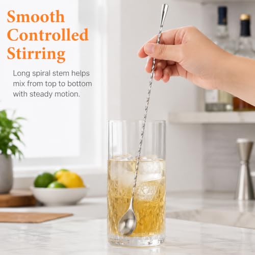 12 Inch Stainless Steel Bar Spoon Set for Cocktails and Drinks - 4 Pack