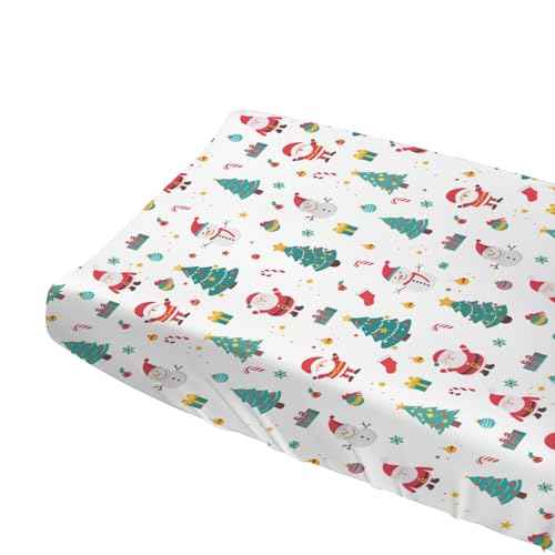 Santa Claus Snowman Changing Pad Covers,Unisex Fitted Christmas Tree Snowflake Changing Pad Cover for Baby Girls Boys,Soft Breathable Baby Changing Table Pads Sheets,Polyester Changing Pad Covers