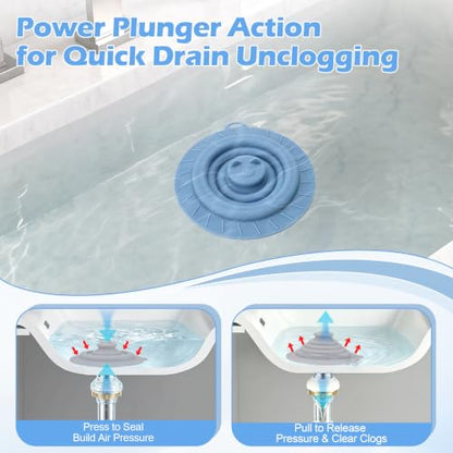 Blue & Grey 2 Pack Universal Silicone Drain Stopper - 6 Inch Multi-Use Sink & Floor Cover