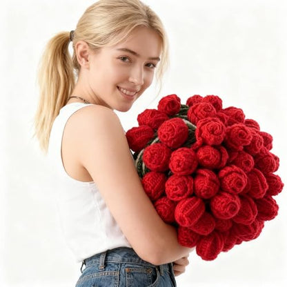 Crochet Flower Bouquet Blanket for Women - 74 Inch Valentine Gift, Rose / 74in