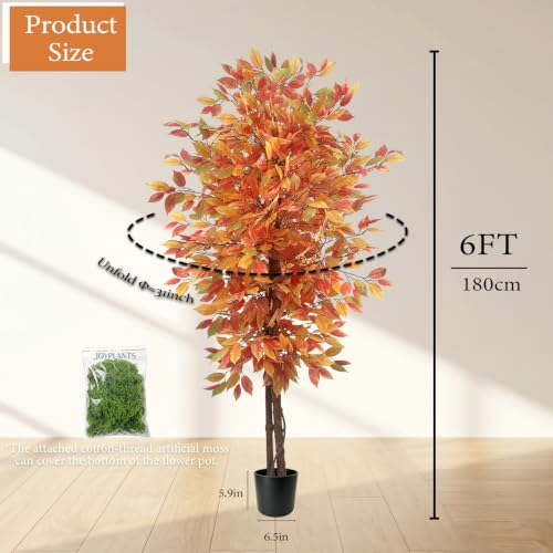 6FT Artificial Ficus Tree with Autumn Fall Foliage - Realistic Seasonal Decor Orange