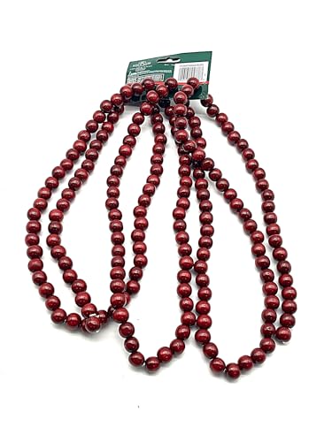 9-Foot Wood Beaded Burgundy Garland for Holiday Decor