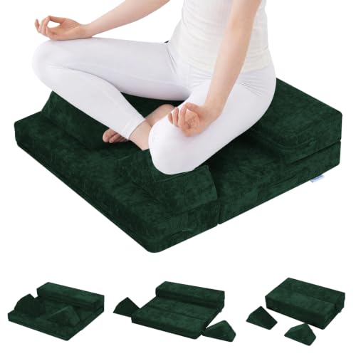 Green Meditation Cushion Set with Knee Support - 32x24x3 Inches