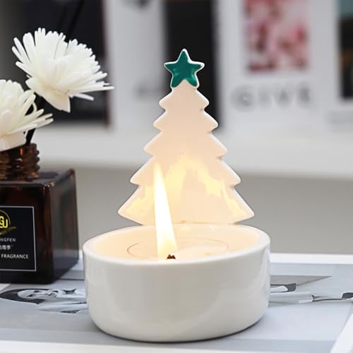 Christmas Tree Candle Holder Ceramic Holiday Decor with Tealight